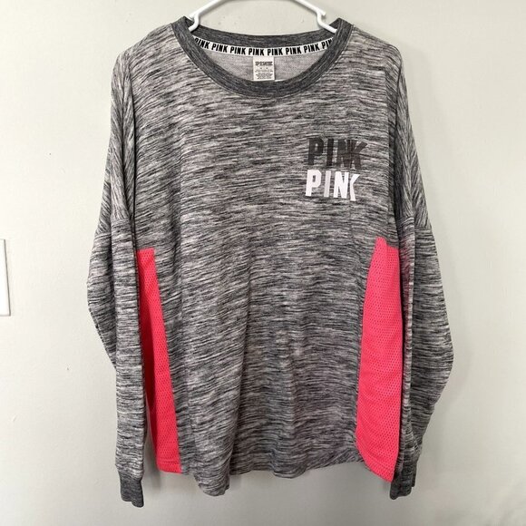 Victoria's Secret Sweaters - Victoria's Secret PINK gray neon pink crewneck sweater casual women size medium